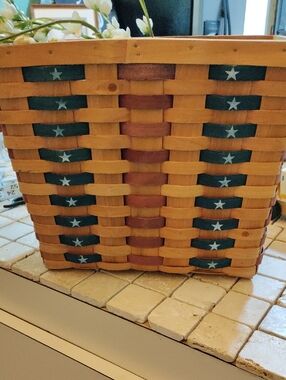 Handwoven Wood Basket with Red and Blue Star Accents - Home Accents